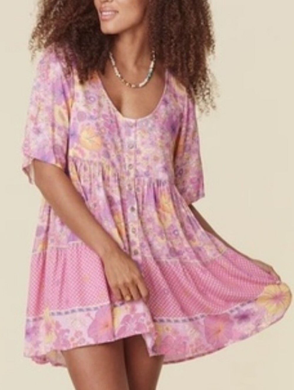 Spell & the Gypsy Collective Boho Pink Floral Hibiscus Lane Mini Dress